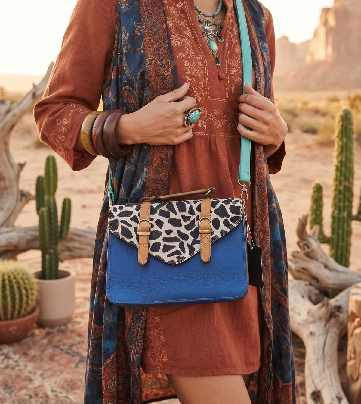 Dark Blue Leather Briefcase, Giraffe Cowhide Messenger Bag, Womens Leather Satchel, Handmade Work Bag, Boho Shoulder Bag, Gift for Her