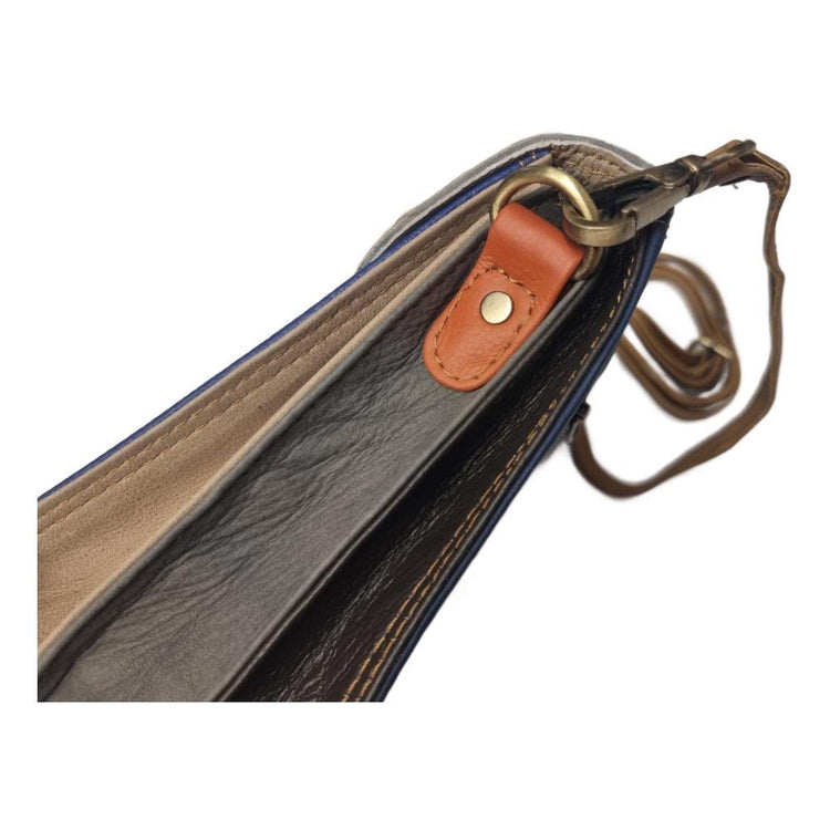 Dark Blue Leather Briefcase, Giraffe Cowhide Messenger Bag, Womens Leather Satchel, Handmade Work Bag, Boho Shoulder Bag, Gift for Her