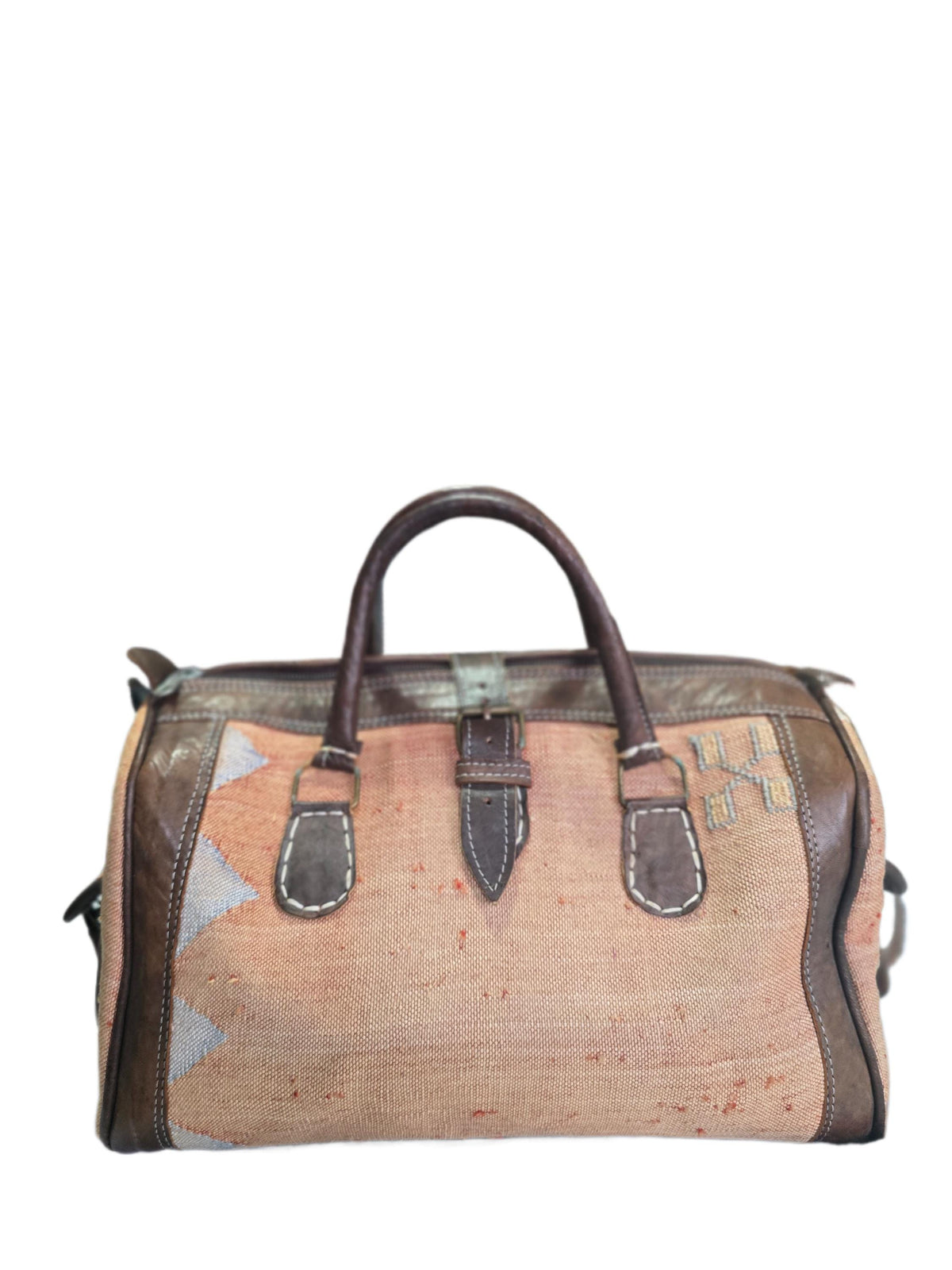 Vintage Moroccan Cactus Silk Bag, Kilim Carpet Duffle, Boho Travel Bag, Leather Weekender, Yoga Gym Bag, Carry On Hand Luggage