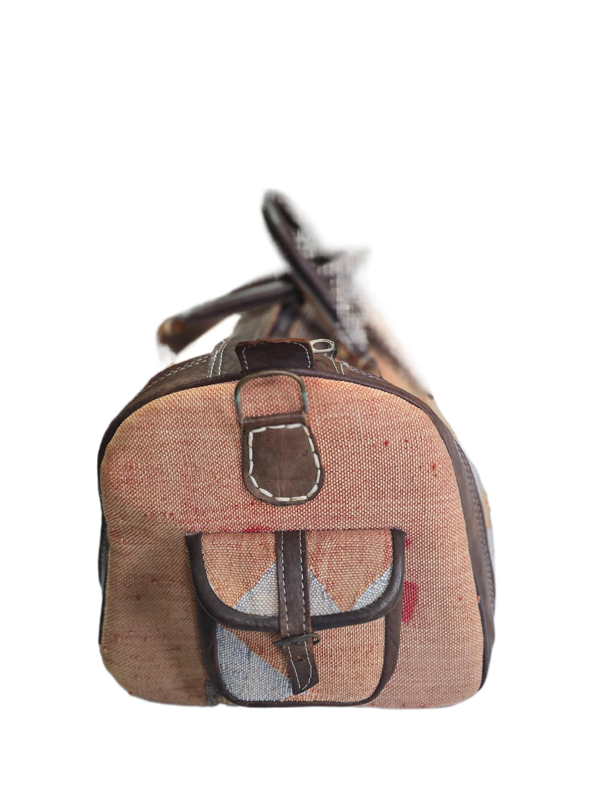 Vintage Moroccan Cactus Silk Bag, Kilim Carpet Duffle, Boho Travel Bag, Leather Weekender, Yoga Gym Bag, Carry On Hand Luggage