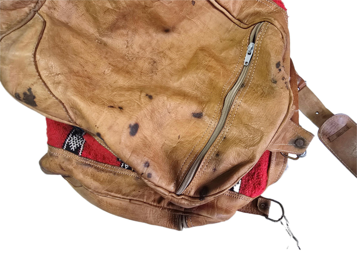 Vintage Moroccan Kilim Carpet Travel Bag, Large Leather Duffle, Boho Weekender Holdall, Hippie Festival Bag, Vintage Leather Bag