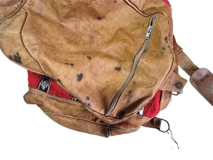 Vintage Moroccan Kilim Carpet Travel Bag, Large Leather Duffle, Boho Weekender Holdall, Hippie Festival Bag, Vintage Leather Bag