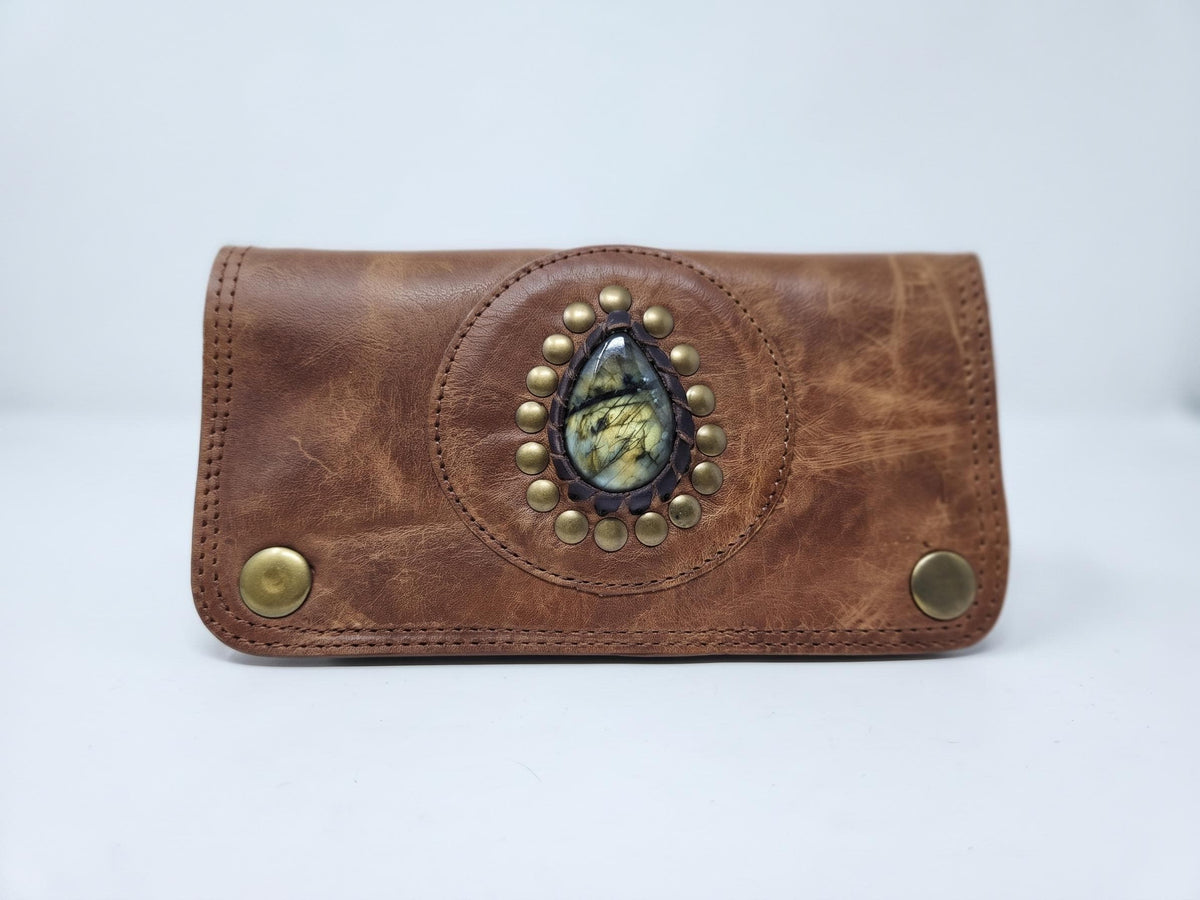 Mini Leather Wallet,  Tobacco Case, Weed Smoking Kit, Travel Organiser Pouch, Small Labradorite Stone Purse, Cigarette Holder