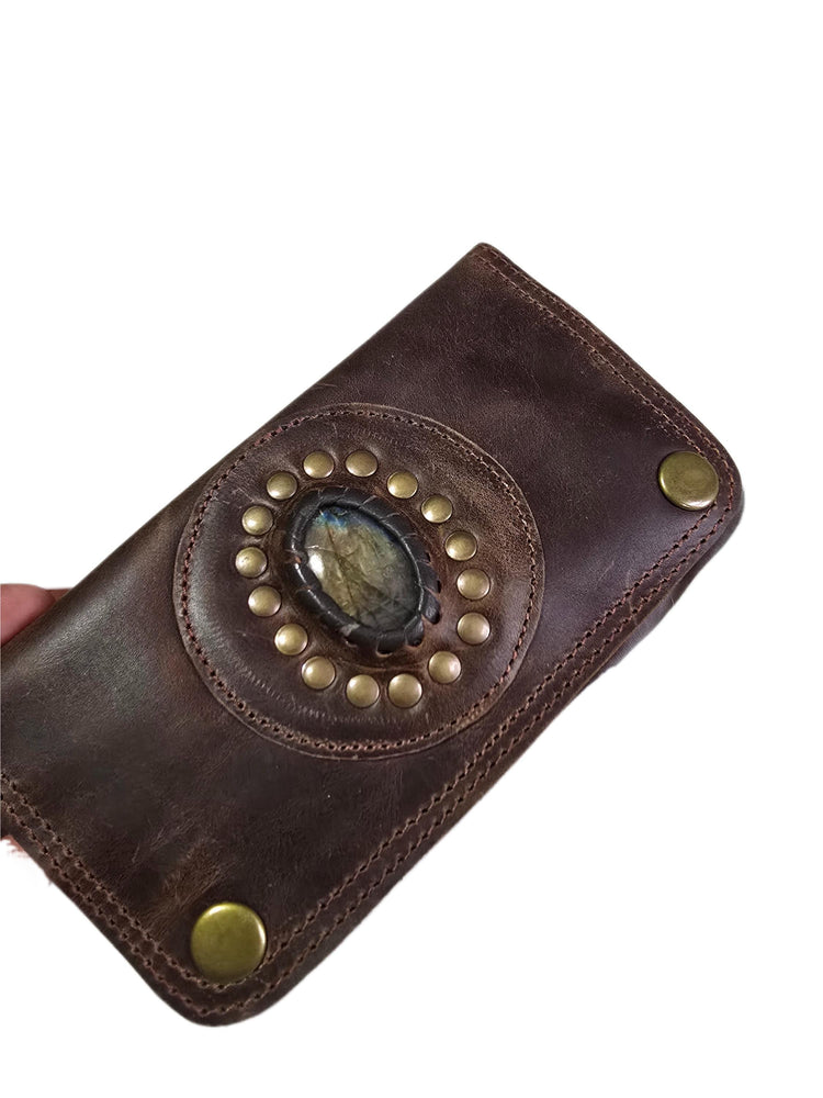 Mini Leather Wallet,  Tobacco Case, Weed Smoking Kit, Travel Organiser Pouch, Small Labradorite Stone Purse, Cigarette Holder