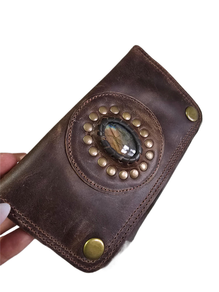 Mini Leather Wallet,  Tobacco Case, Weed Smoking Kit, Travel Organiser Pouch, Small Labradorite Stone Purse, Cigarette Holder