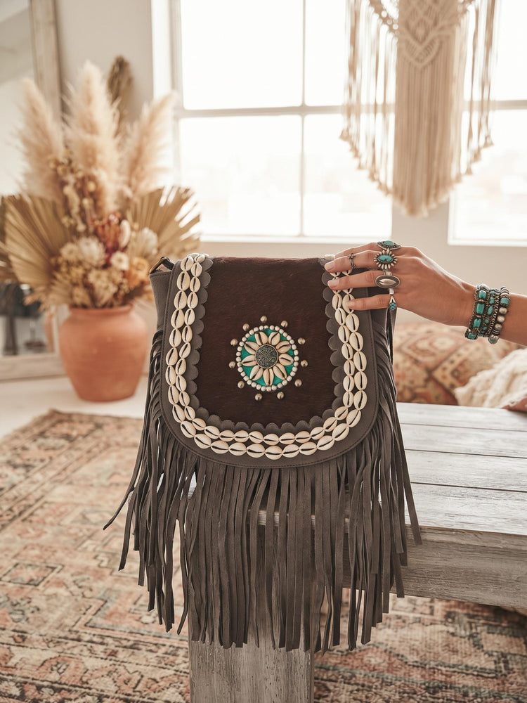 Crossbody Fringe Leather Bag, Western Cowhide Tassel Purse, Boho Shoulder Bag, Hippie Festival Bag, Cowgirl Accessory