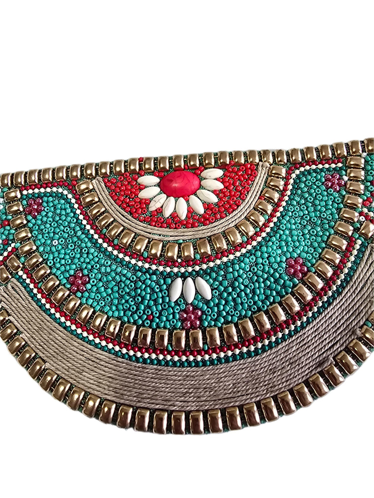 Black Beaded Waist Belt, Turquoise Red Gold Stretch Belt, Ethnic Boho Waist Accessory, Hippie Festival Dress Belt for Women