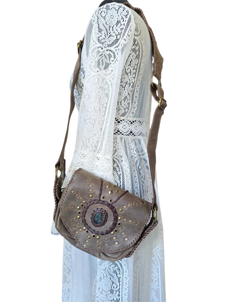Leather Holster Bag, Steampunk Chest Pouch, Labradorite Festival Utility Belt, Brown Leather Biker Crossbody Bag