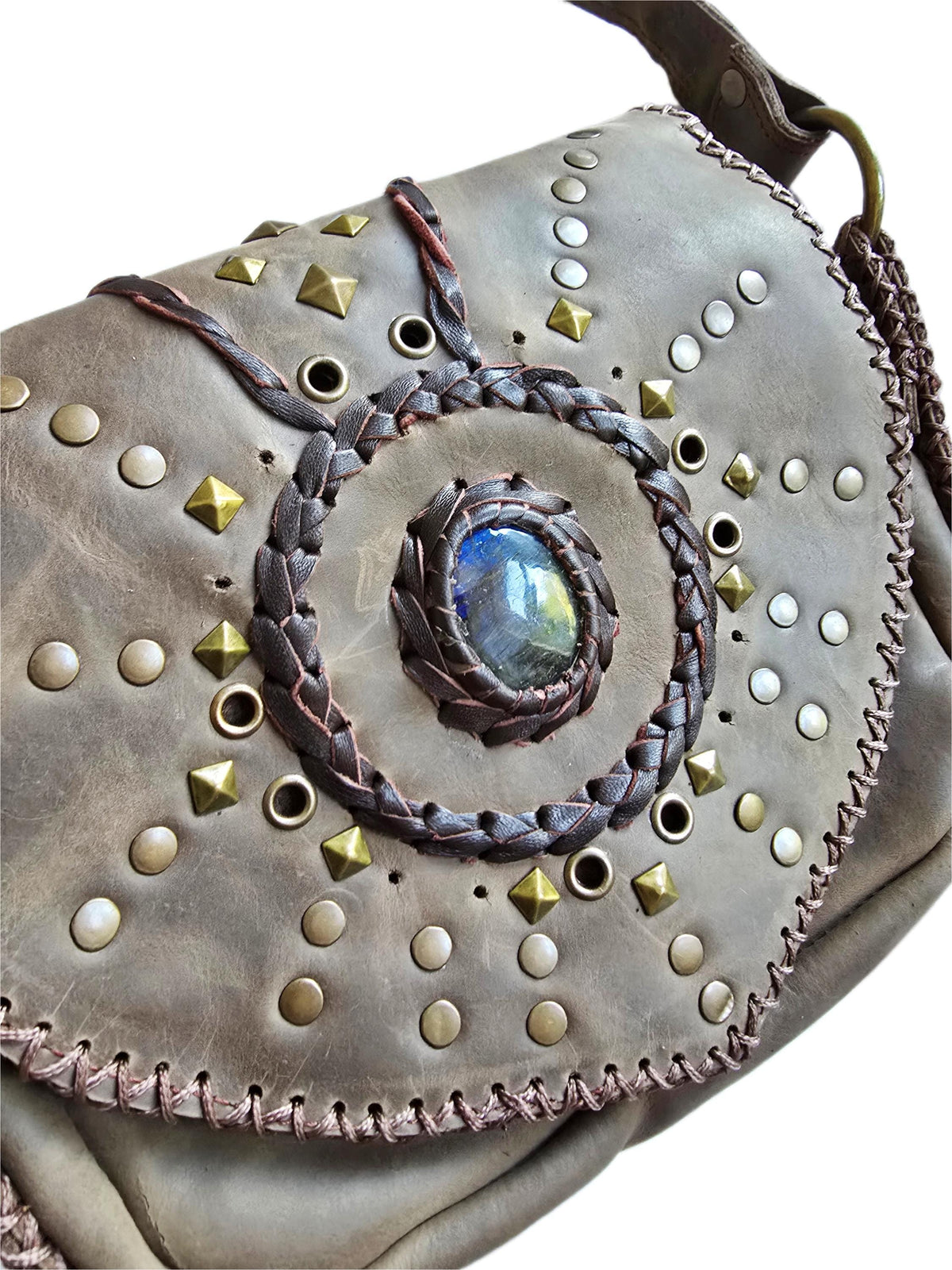 Leather Holster Bag, Steampunk Chest Pouch, Labradorite Festival Utility Belt, Brown Leather Biker Crossbody Bag