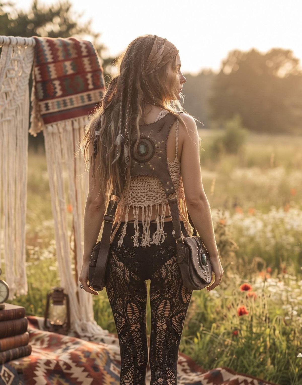 Leather Holster Bag, Steampunk Chest Pouch, Labradorite Festival Utility Belt, Brown Leather Biker Crossbody Bag