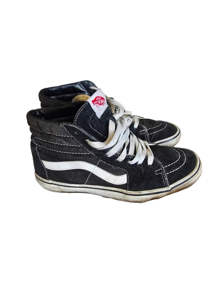 Vintage Vans High Top Shoes, Black White Skater Sneakers, Suede Canvas Ankle Shoes, Retro Grunge Punk Trainers, Classic Vans UK 6 EU 39