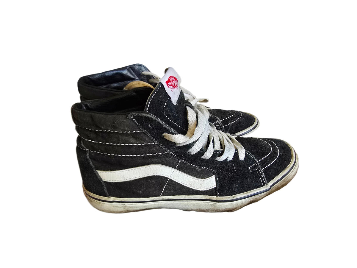 Vintage Vans High Top Shoes, Black White Skater Sneakers, Suede Canvas Ankle Shoes, Retro Grunge Punk Trainers, Classic Vans UK 6 EU 39