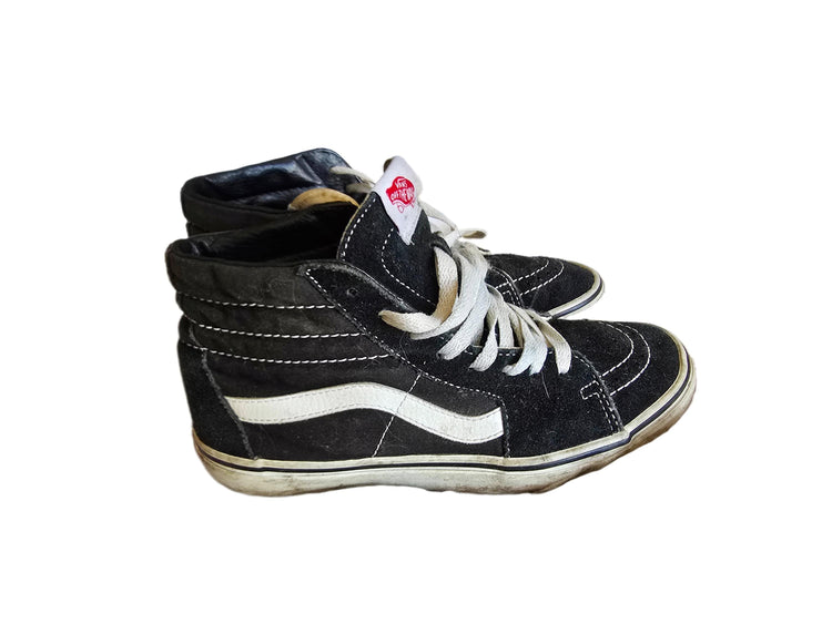 Vintage Vans High Top Shoes, Black White Skater Sneakers, Suede Canvas Ankle Shoes, Retro Grunge Punk Trainers, Classic Vans UK 6 EU 39