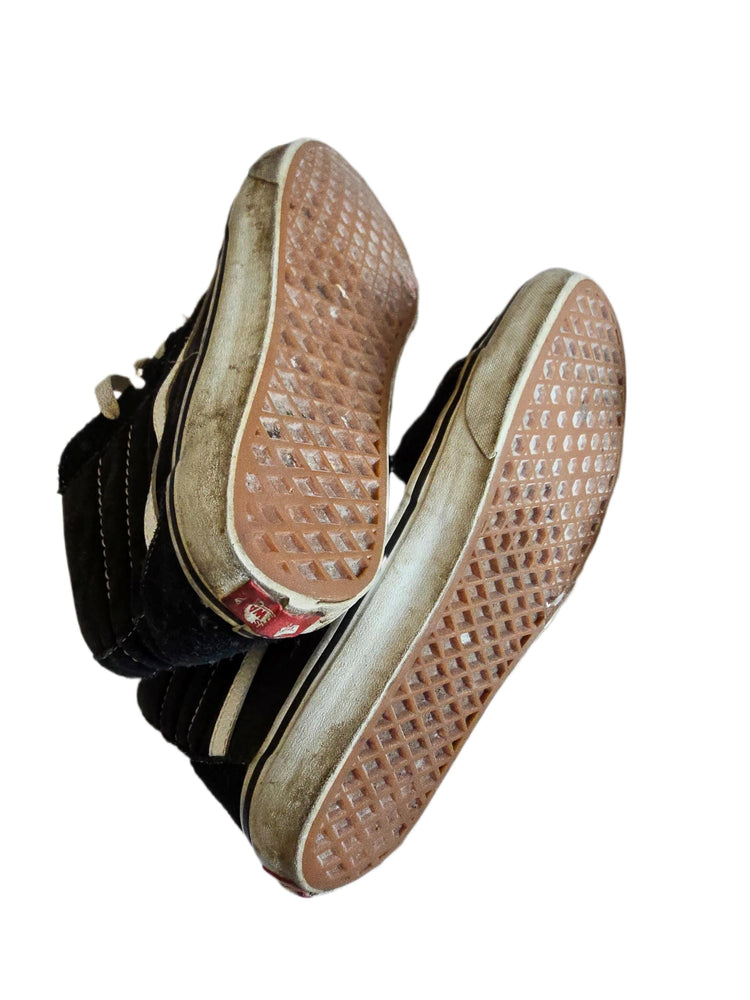 Vintage Vans High Top Shoes, Black White Skater Sneakers, Suede Canvas Ankle Shoes, Retro Grunge Punk Trainers, Classic Vans UK 6 EU 39