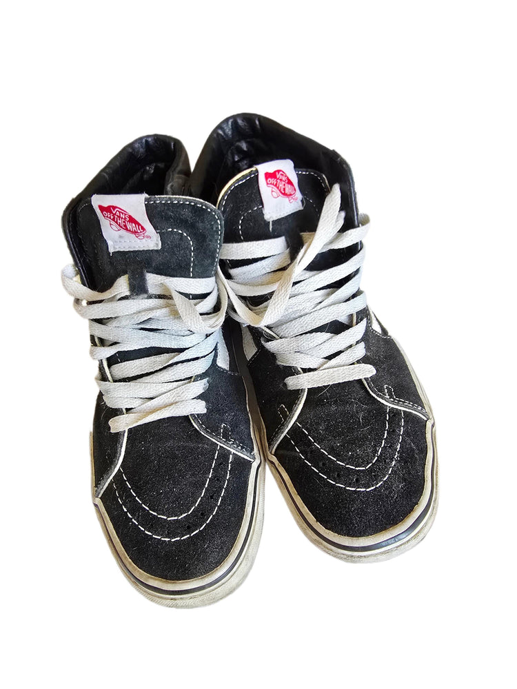 Vintage Vans High Top Shoes, Black White Skater Sneakers, Suede Canvas Ankle Shoes, Retro Grunge Punk Trainers, Classic Vans UK 6 EU 39