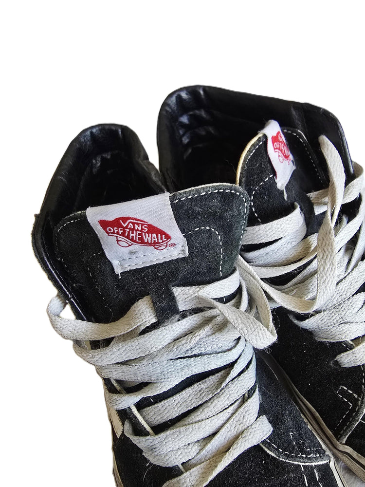 Vintage Vans High Top Shoes, Black White Skater Sneakers, Suede Canvas Ankle Shoes, Retro Grunge Punk Trainers, Classic Vans UK 6 EU 39