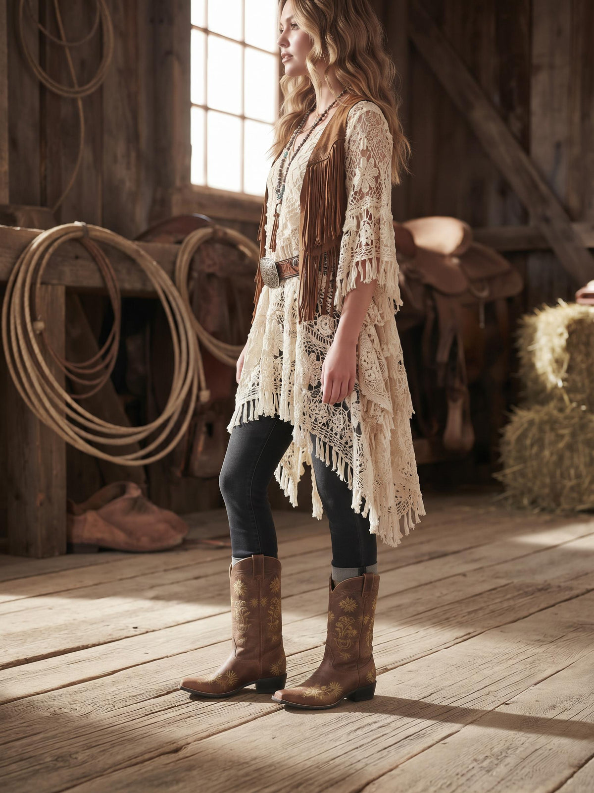 Embroidered Leather Cowboy Boots: Handmade Dan Post Western Boots US 5 / UK 3