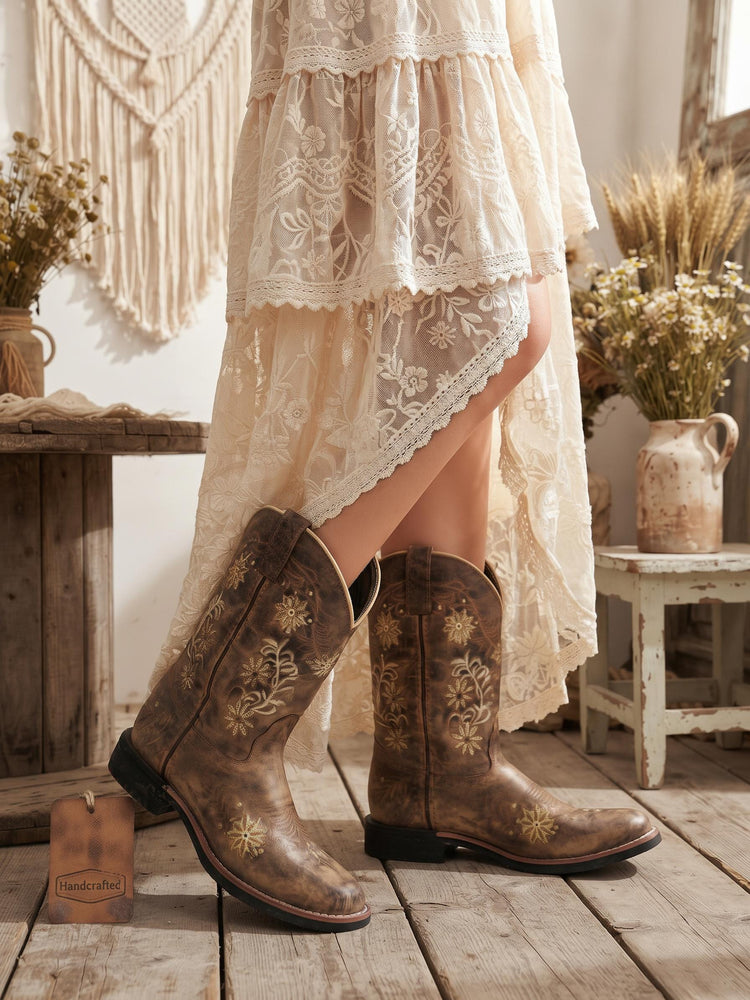 Embroidered Leather Cowboy Boots: Handmade Dan Post Western Boots US 5 / UK 3