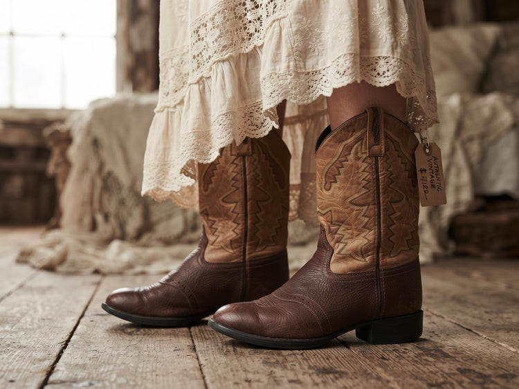 Vintage Leather Cowboy Ankle Boots: Embroidered Western Cowgirl Boots UK 4 / US 6