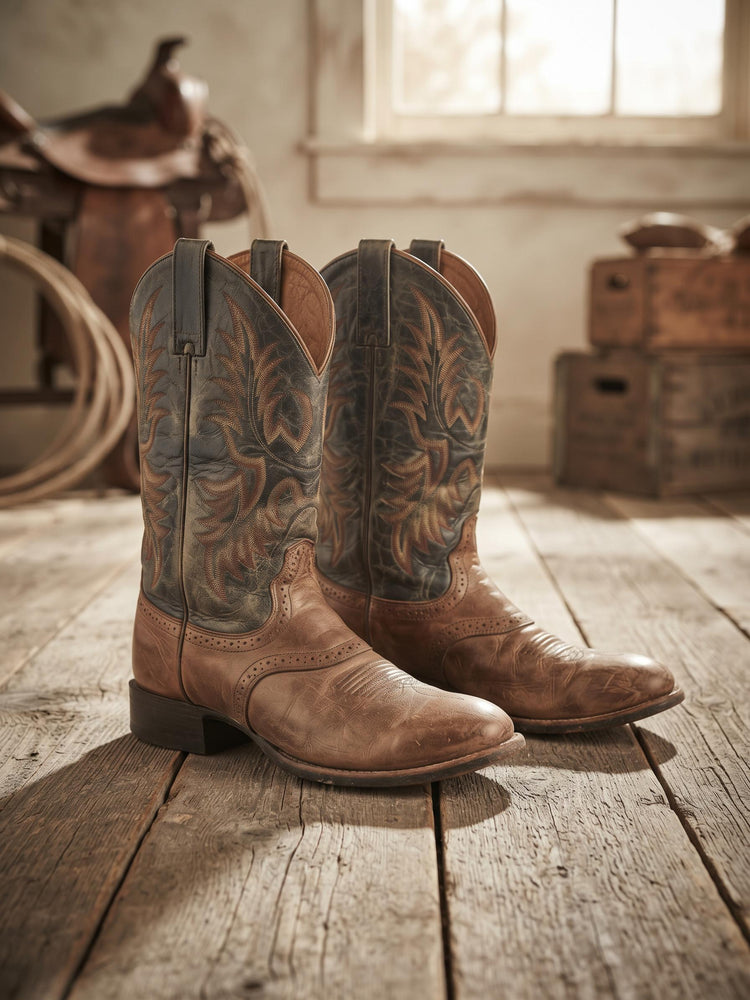 Vintage Leather Cowboy Boots: Distressed Western Biker Boots, UK 8