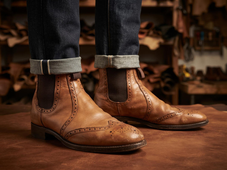 Vintage Leather Chelsea Boots, Tan Brown Brogue Boots, Rustic Ankle Boots, English Leather Boots, Unisex Biker Boots, Boho Boots UK 7