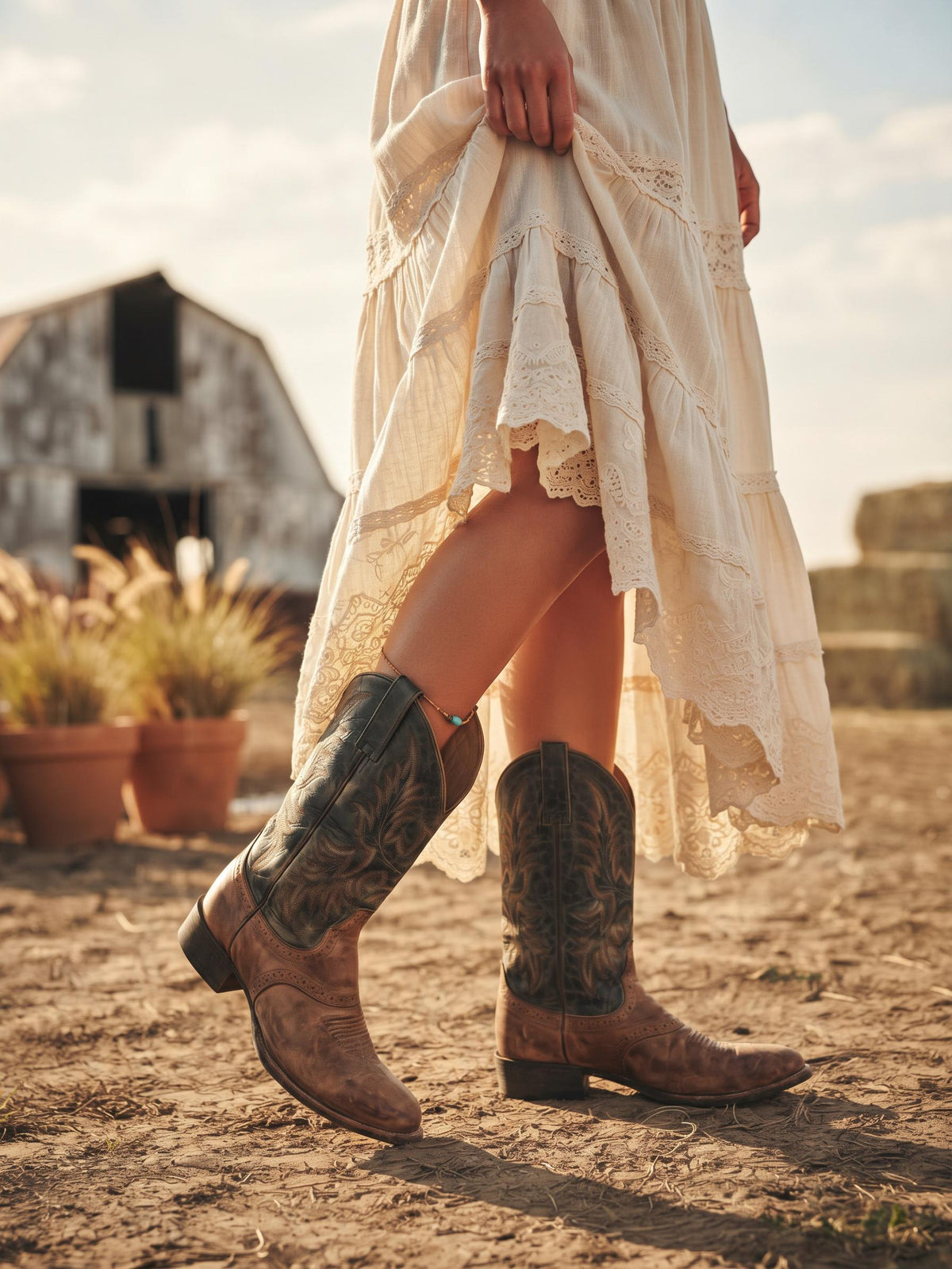 Vintage Leather Cowboy Boots: Distressed Western Biker Boots, UK 8