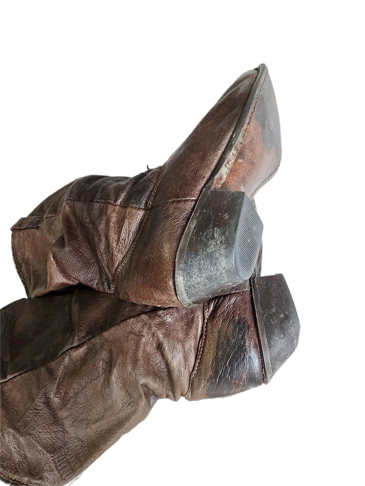 Vintage Dingo Cowboy Boots US 8, Dark Brown Leather Western Boots, Mid Calf Cowgirl Boots, Boho Hippie Festival Boots UK 6