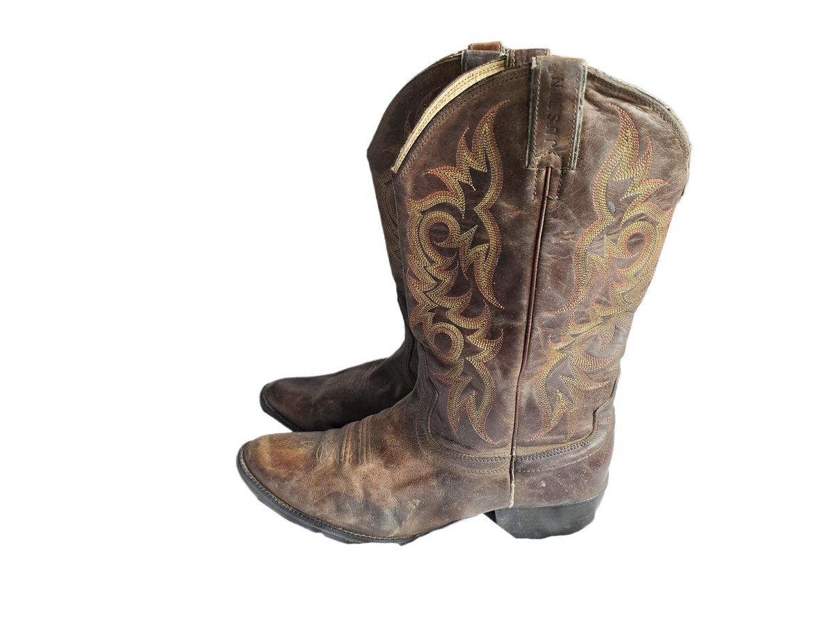 Mens Justin Cowboy Leather Boots UK 9, Southwestern Embroidered Western Boots 43, Pointed Toe Block Heel Cowgirl Boots US 10 Country Style