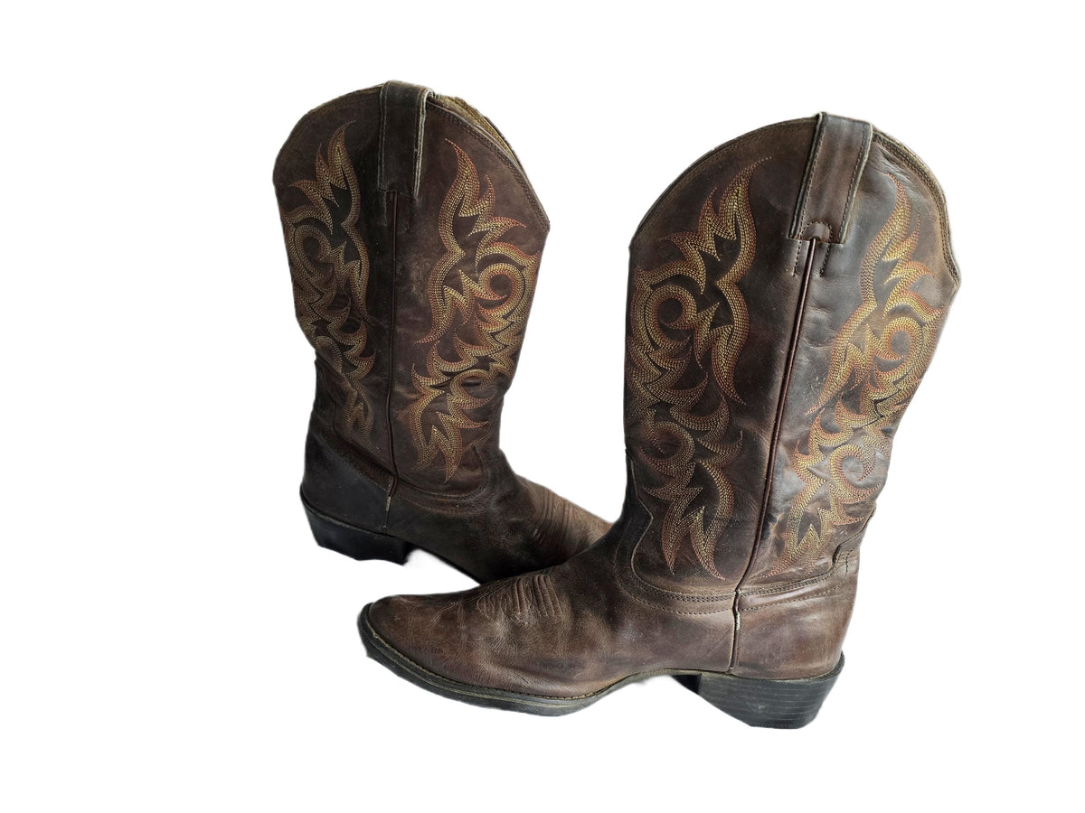 Mens Justin Cowboy Leather Boots UK 9, Southwestern Embroidered Western Boots 43, Pointed Toe Block Heel Cowgirl Boots US 10 Country Style