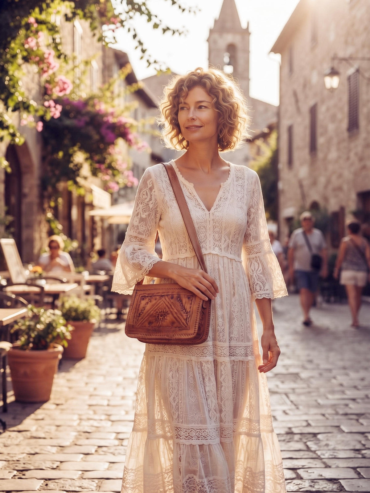 Vintage Leather Crossbody Saddle Bag, Tooled Tan Brown Moroccan Purse, Embossed Artisan Satchel
