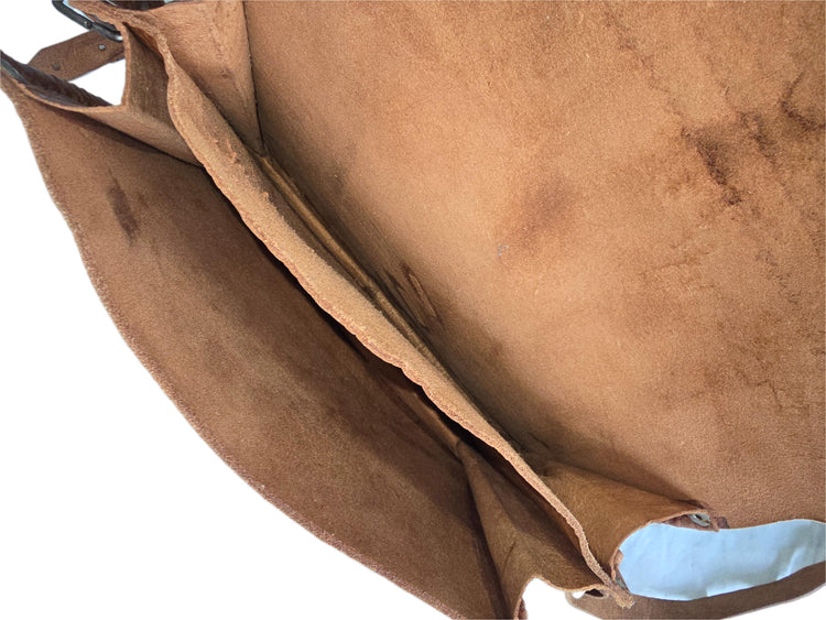 Vintage Leather Crossbody Saddle Bag, Tooled Tan Brown Moroccan Purse, Embossed Artisan Satchel