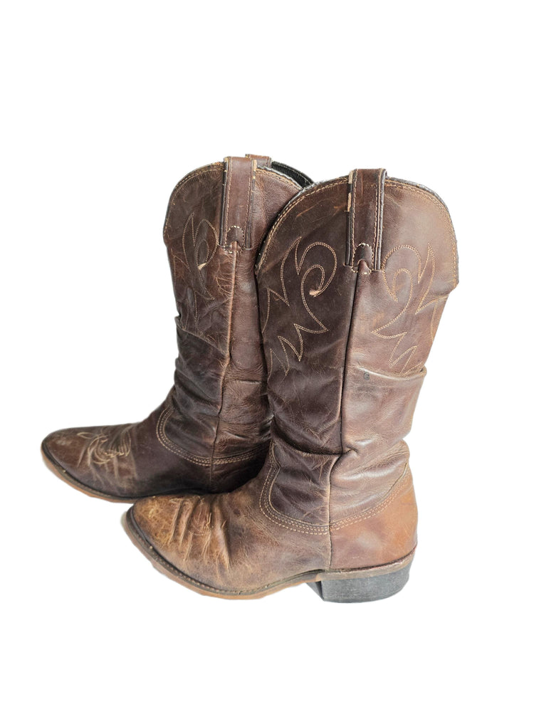 Vintage Durango Cowboy Boots, Dark Brown Leather Western Boots, Mid Calf Unisex Boots, Rustic Mens Cowgirl Boots, Retro Festival Footwear