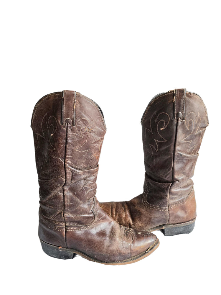 Vintage Durango Cowboy Boots, Dark Brown Leather Western Boots, Mid Calf Unisex Boots, Rustic Mens Cowgirl Boots, Retro Festival Footwear