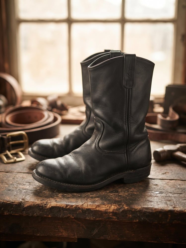 Mens Black Leather Chelsea Boots UK 8, Made in USA Work Boots US 9, Distressed Ankle Boots, Biker Punk Steampunk Footwear