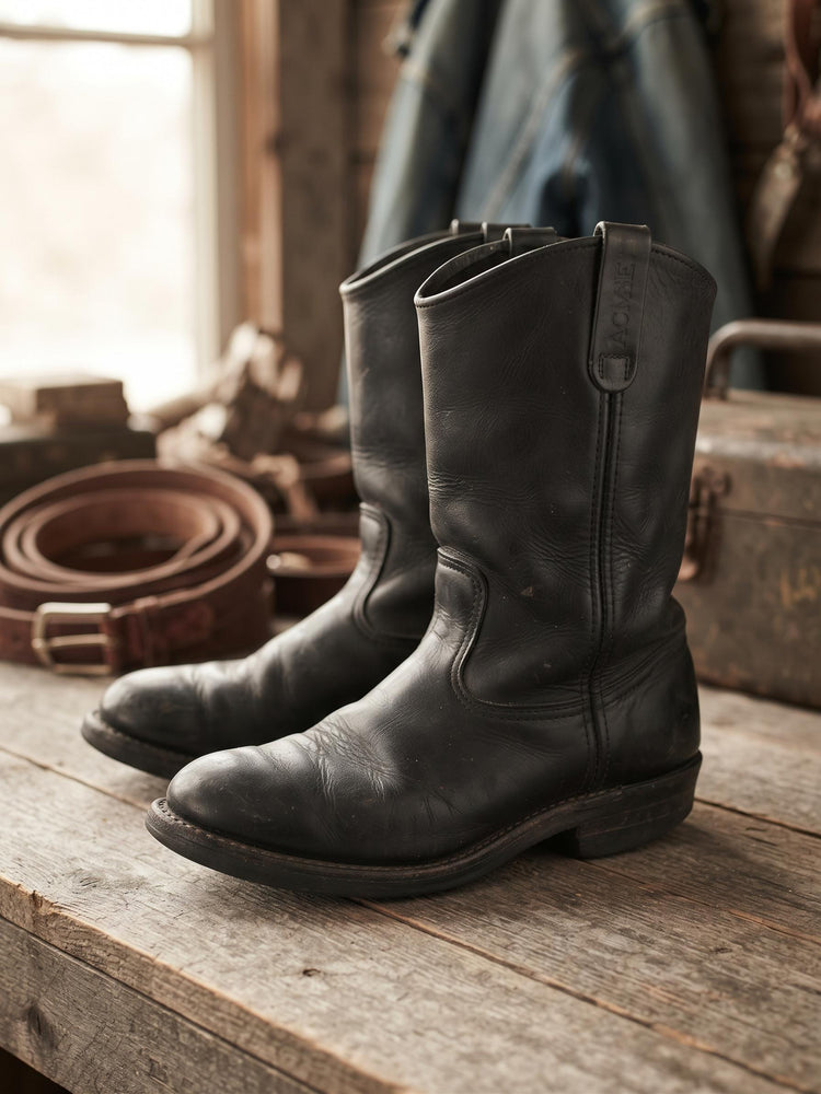 Mens Black Leather Chelsea Boots UK 8, Made in USA Work Boots US 9, Distressed Ankle Boots, Biker Punk Steampunk Footwear