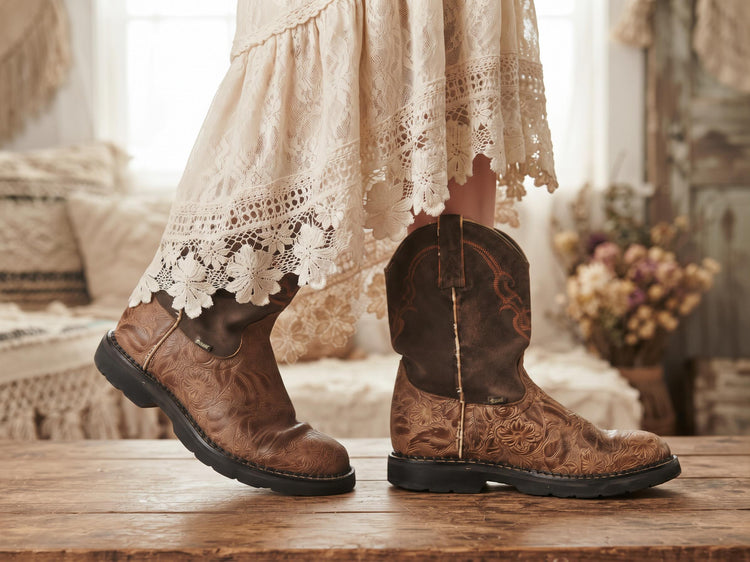 Vintage Justin Tooled Leather Cowboy Boots 6, Floral Western Ankle Boots 39, Womens Ranch Work Boots, Boho Hippie Festival Shoes