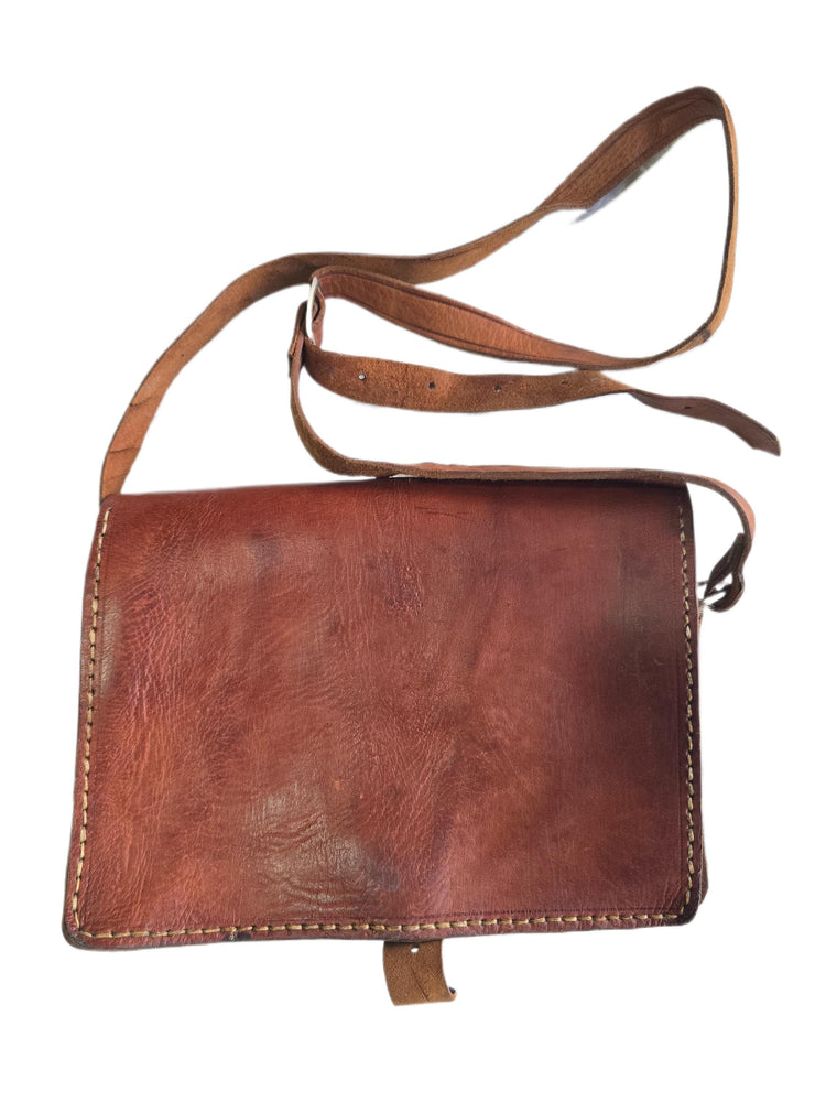 Moroccan Coin Leather Satchel, Vintage Boho Messenger Bag, Studded Brown Leather Crossbody Purse