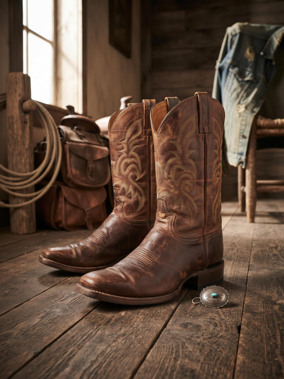 Vintage American Made Cowboy Boots UK 9.5, Leather Western Boots US 10.5, Mid Calf Ranch Boots, Rustic Mens Festival Footwear 44