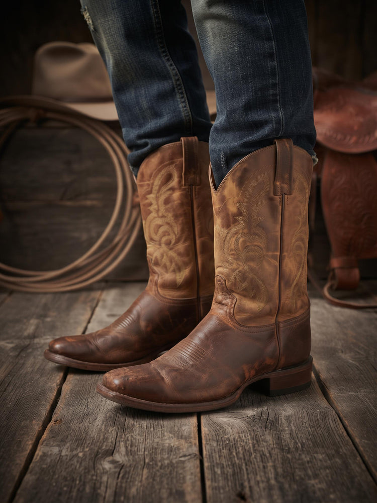 Vintage American Made Cowboy Boots UK 9.5, Leather Western Boots US 10.5, Mid Calf Ranch Boots, Rustic Mens Festival Footwear 44