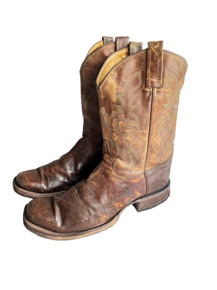 Vintage American Made Cowboy Boots UK 9.5, Leather Western Boots US 10.5, Mid Calf Ranch Boots, Rustic Mens Festival Footwear 44