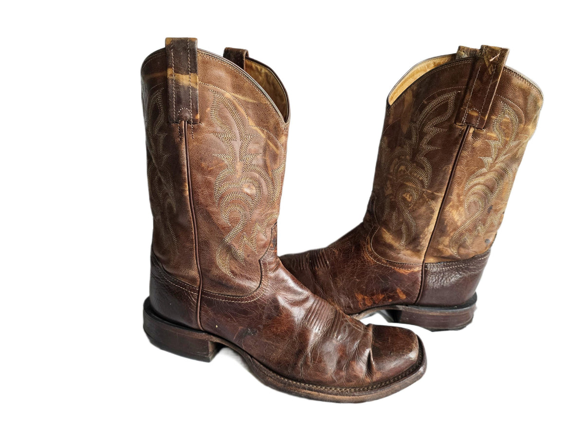 Vintage American Made Cowboy Boots UK 9.5, Leather Western Boots US 10.5, Mid Calf Ranch Boots, Rustic Mens Festival Footwear 44
