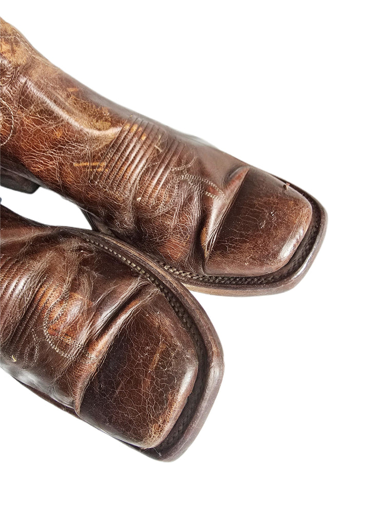 Vintage American Made Cowboy Boots UK 9.5, Leather Western Boots US 10.5, Mid Calf Ranch Boots, Rustic Mens Festival Footwear 44