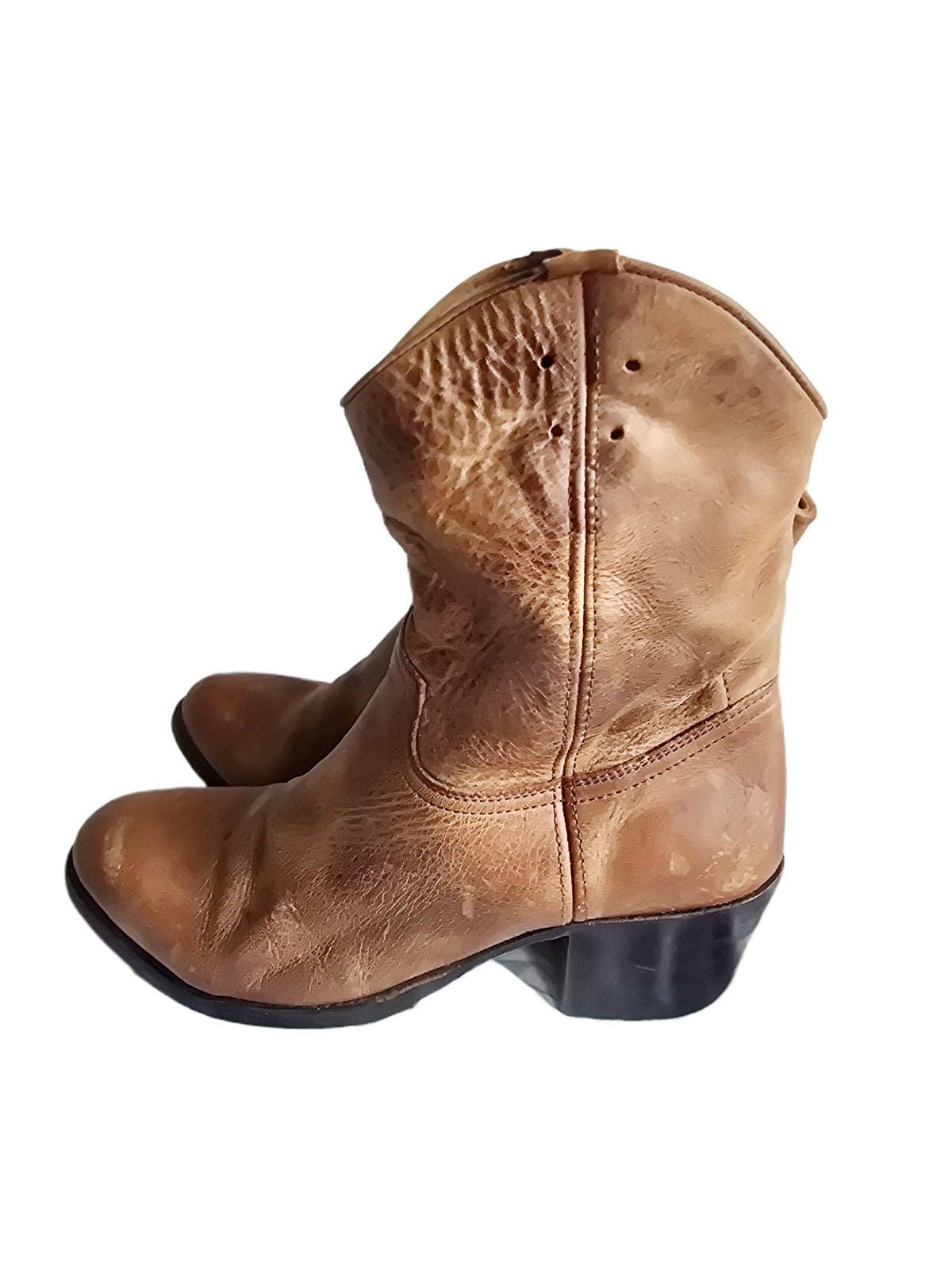 Vintage Brown Leather Ankle Boots, Tan Boho Booties, Western Cowgirl Shoes, Hippie Festival Boots, Genuine Leather Boots UK 5 EU 38
