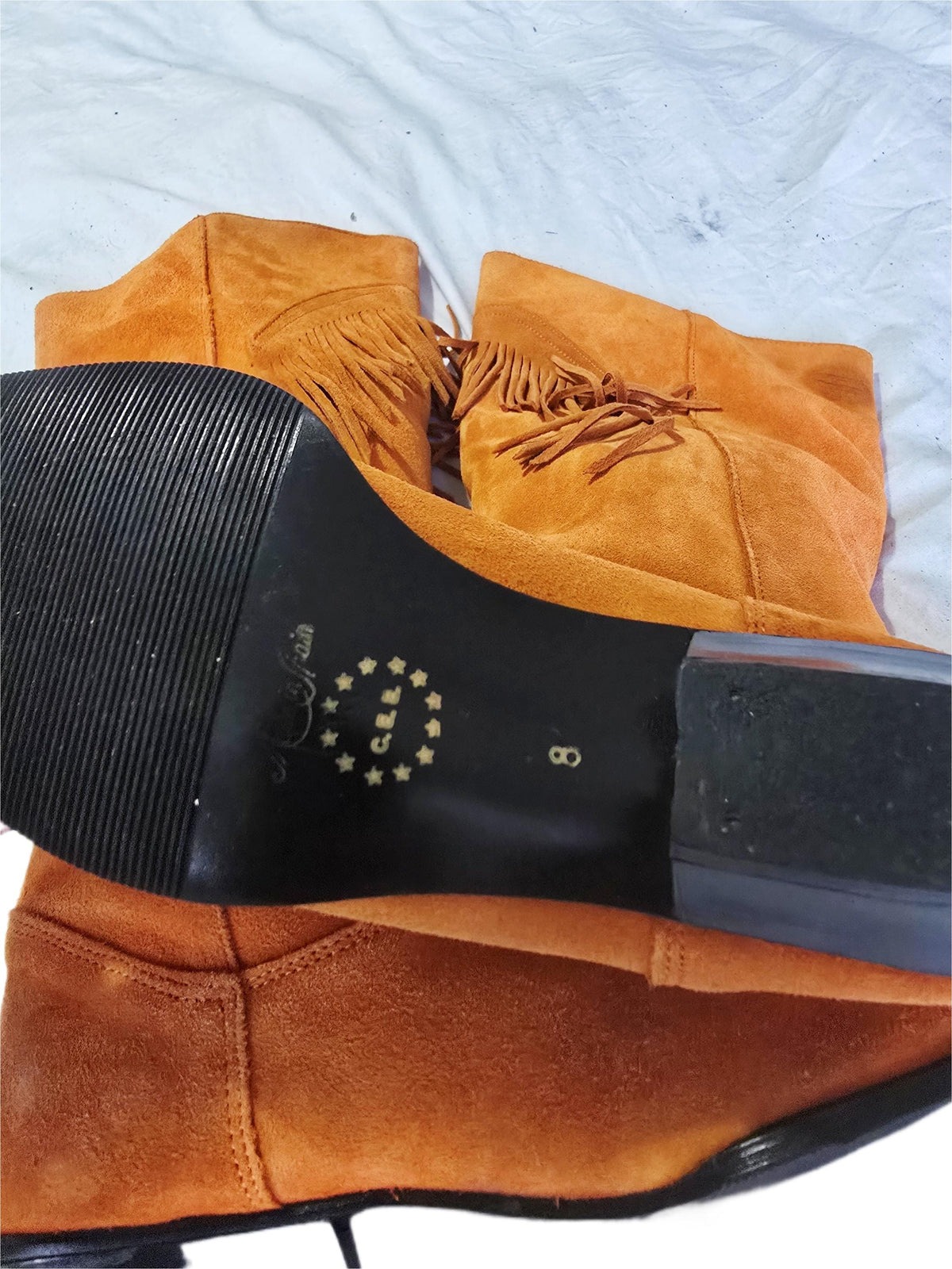 Boho Suede Fringe Cowgirl Boots 39, Western Knee High Boots UK 6, Shoes, Womens Hippie Festival Boots US 8
