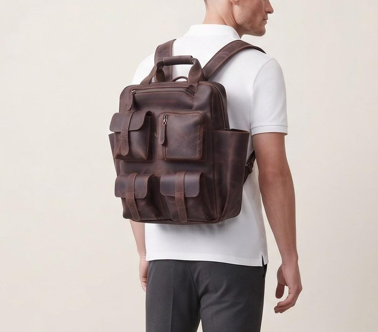 Extra Large Leather Backpack, Mens Travel Rucksack, Large Laptop Bag, Carry On Bag, Weekend Bag