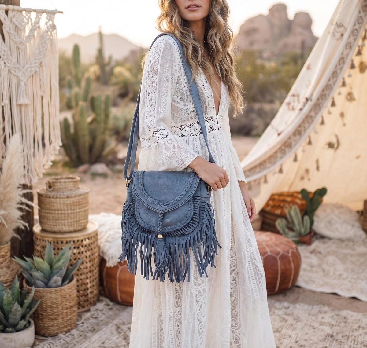 Braided Fringe Crossbody Bag, Small Boho Leather Purse, Hippie Festival Tote, Western Cowgirl Handbag, Women Shoulder Bag