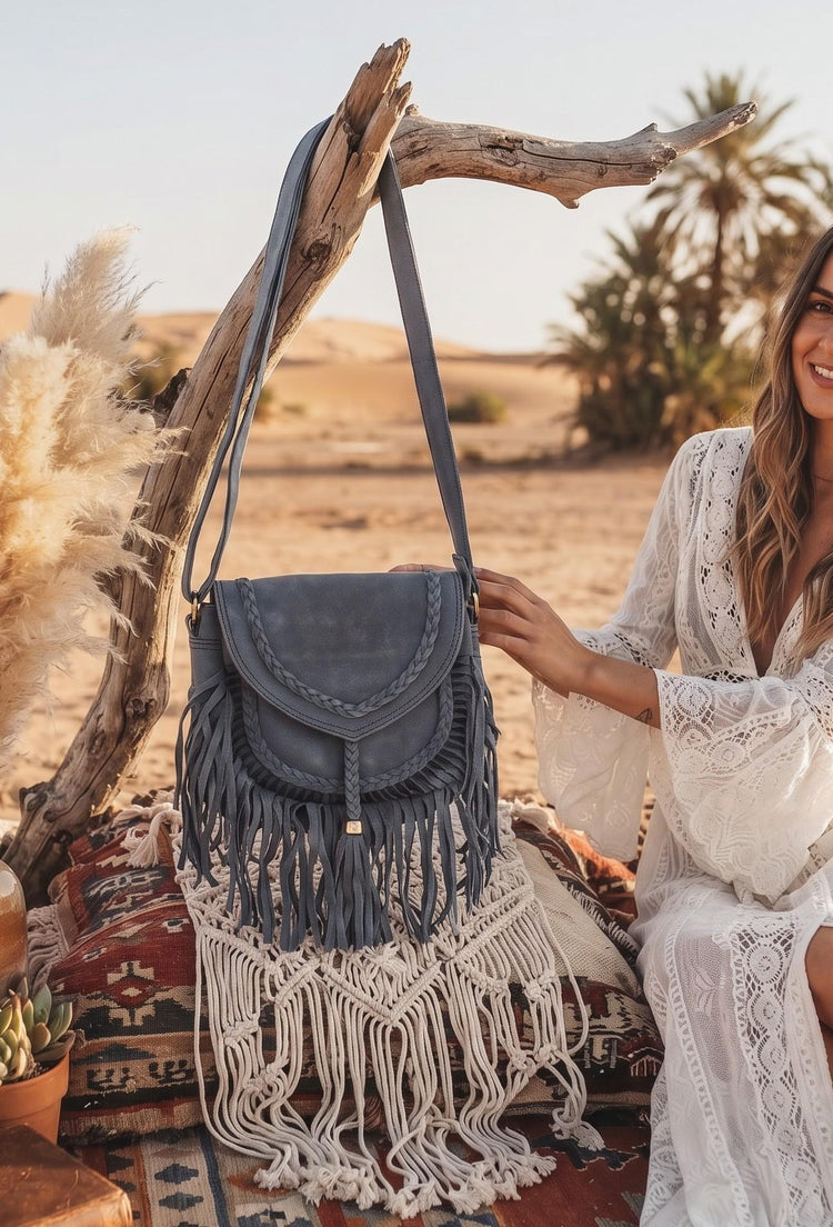 Braided Fringe Crossbody Bag, Small Boho Leather Purse, Hippie Festival Tote, Western Cowgirl Handbag, Women Shoulder Bag