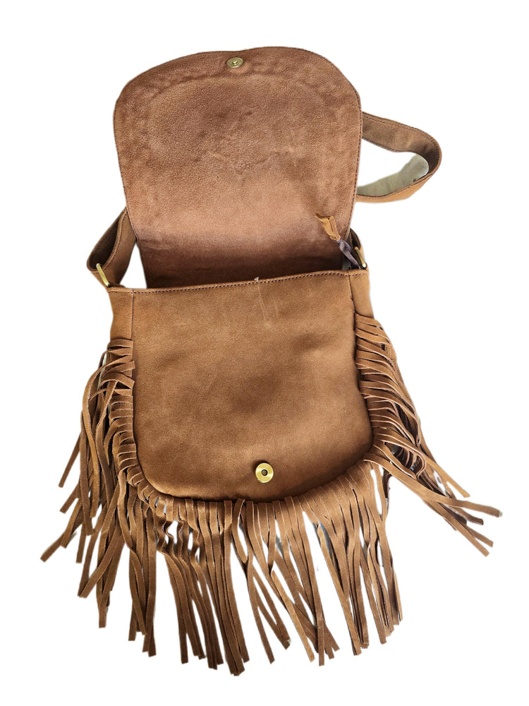 Boho Fringe Leather Crossbody Bag, Cowhide Western Purse, Turquoise Stone Cowgirl Handbag, Hippie Festival Shoulder Bag
