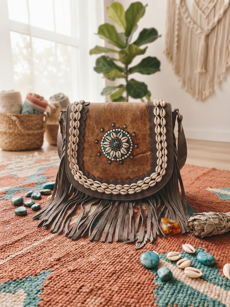 Crossbody Fringe Leather Bag, Western Cowhide Tassel Purse, Boho Shoulder Bag, Hippie Festival Bag, Cowgirl Accessory