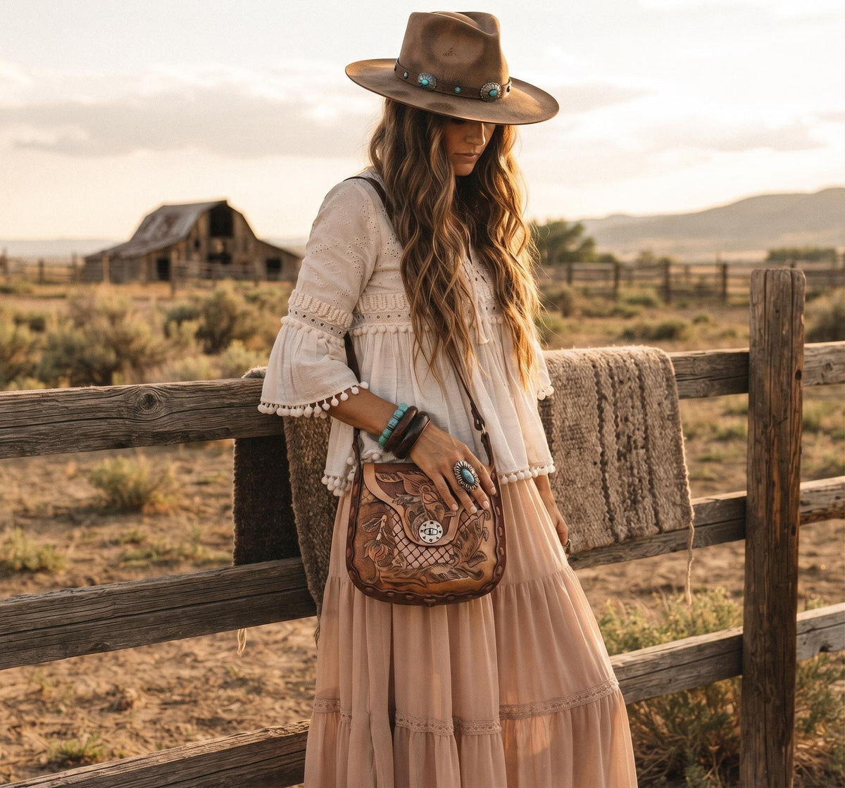 Vintage Tooled Leather Horse Purse, Floral Rose Western Saddle Bag